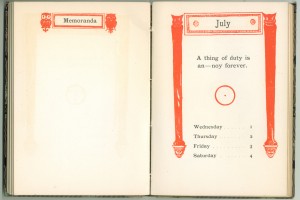 1903 Calendar for the week of July 1st, with an aphorism by Oliver Herford and an "O" monogram