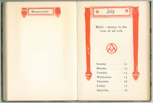 1903 Calendar for the week of July 12th, with an aphorism by Addison Mizner and his "AM" monogram