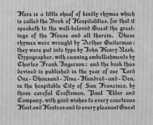 Book of Hospitalities colophon