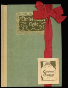 Cover of "Christmasse Tyde" with special gift ribbon and greeting card attached