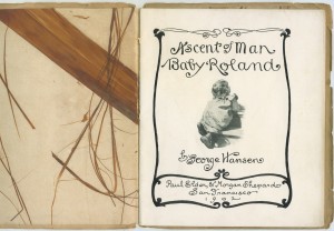 Title page of "Ascent of Man", with unusual tree bark endpapers