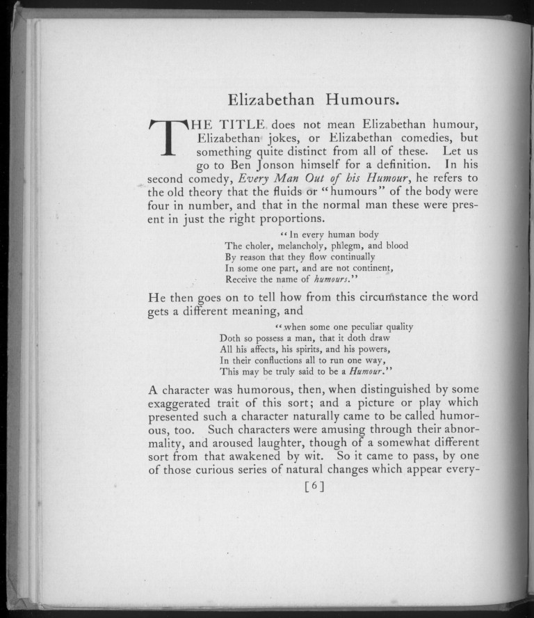 Elizabethan Humours and the Comedy of Ben Jonson Paul Elder & Company